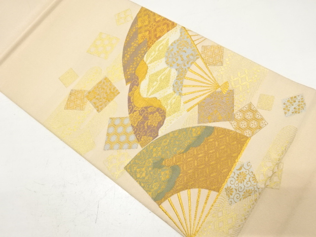 アンティーク　綴れ　扇に色紙散らし・古典柄織り出し袋帯（材料）